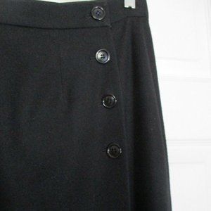 Herve Benard Black Wool Wrap Midi Skirt sz 8 Fully Lined Side Button Closure